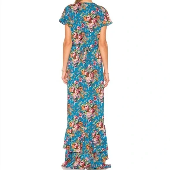 Auguste Beach House Frill Wrap Floral Maxi Dress in Blue Sz 6 - Picture 3 of 12